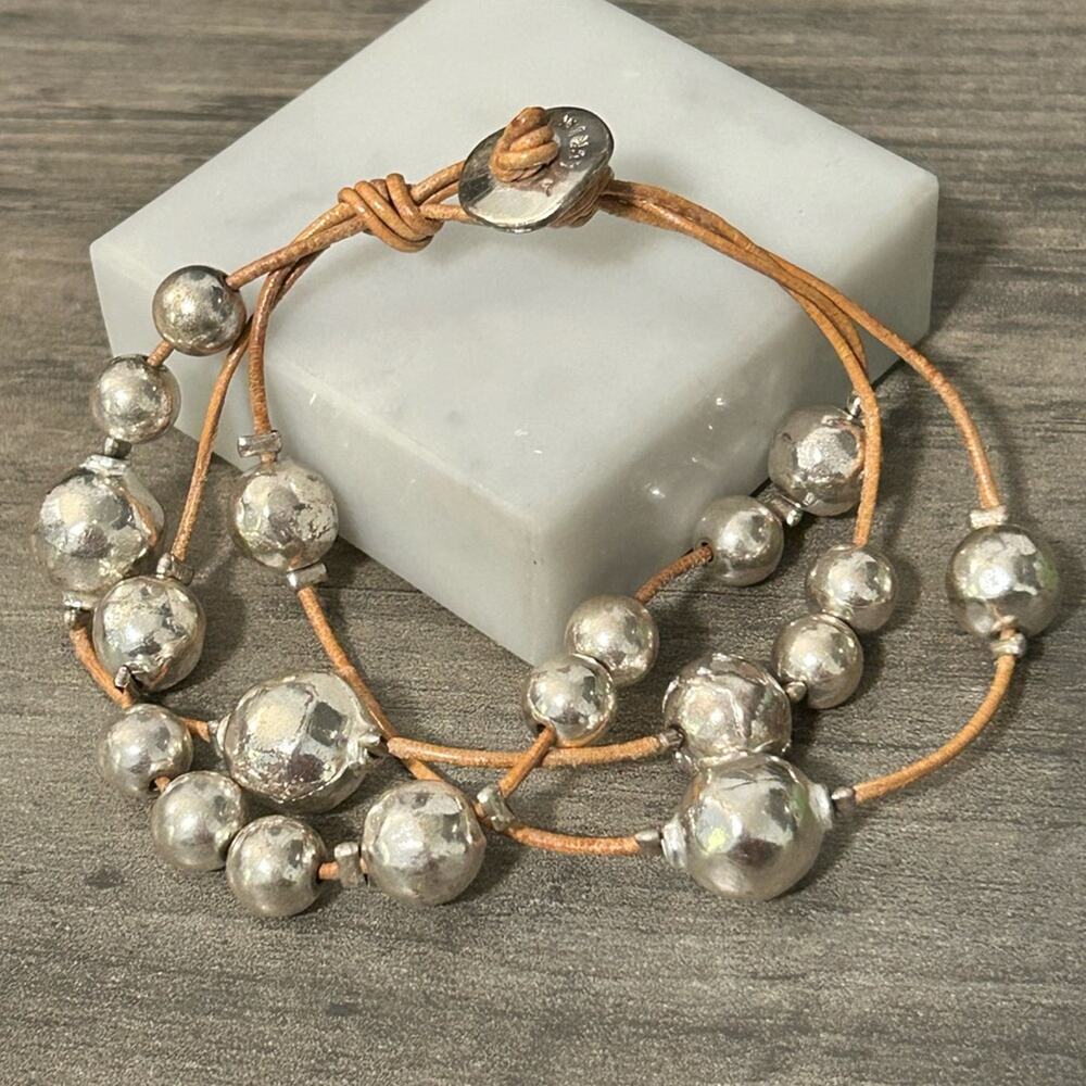 Pilgrim Silver tone Tan chorded bracelet #0064